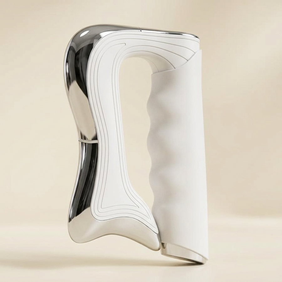 Detail view of the contoured chrome massage head